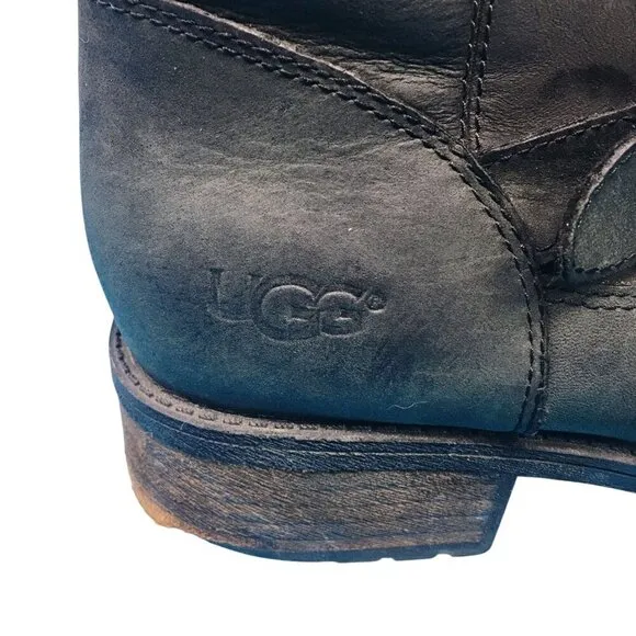 UGG Chaney Moto Zip Up Shearling Lined Buckle Leather Biker Boots Women's Size 8