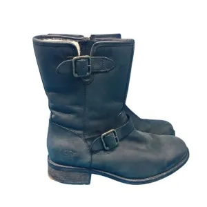 UGG Chaney Moto Zip Up Shearling Lined Buckle Leather Biker Boots Women's Size 8