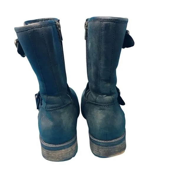 UGG Chaney Moto Zip Up Shearling Lined Buckle Leather Biker Boots Women's Size 8