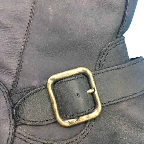 UGG Chaney Moto Zip Up Shearling Lined Buckle Leather Biker Boots Women's Size 8