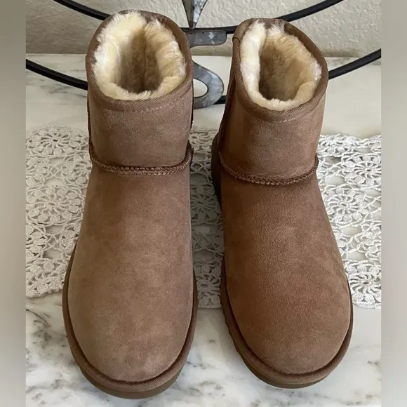 Ugg Chestnut Mini II Suede Shearling Weatherproof Boots 8
