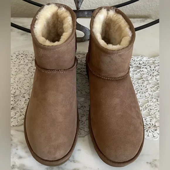 Ugg Chestnut Mini II Suede Shearling Weatherproof Boots 8