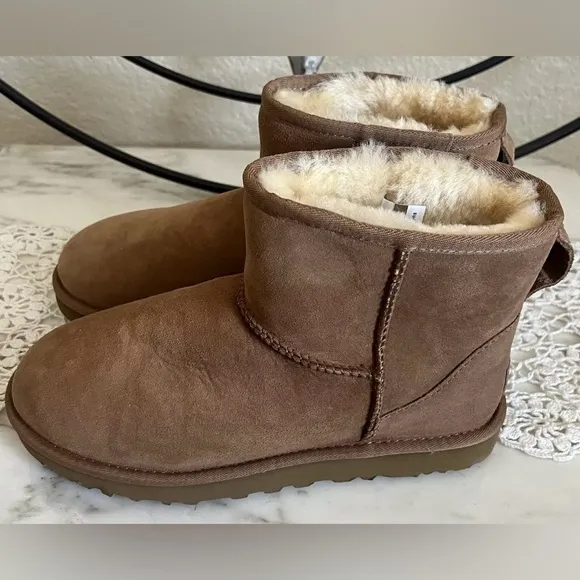 Ugg Chestnut Mini II Suede Shearling Weatherproof Boots 8