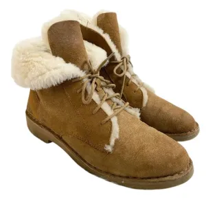Ugg Chestnut Tan Shearling Combat Boots Lace Up Fully Lined Women's Size 8 EUC