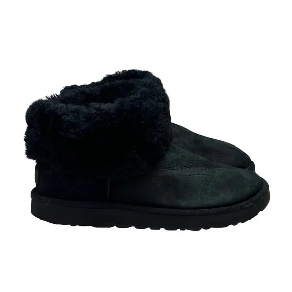 UGG Classic Mini Fluff Boots Bootie Short Black 10 Women 1106757 Shearling Suede