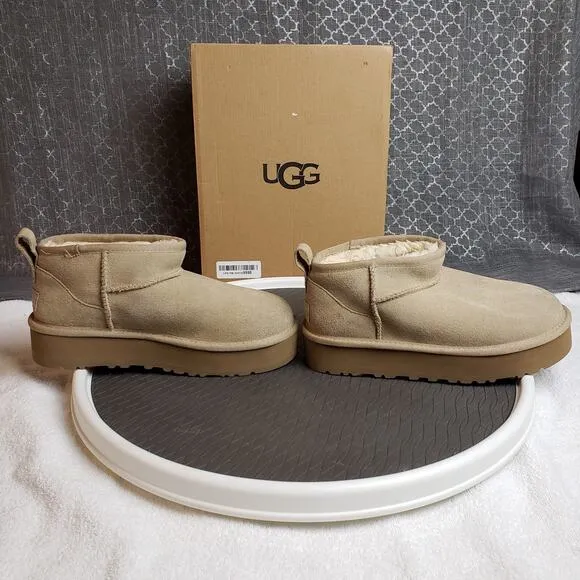 UGG Classic Mini Platform Boots Women 5 Beige Shearling Lined Cozycore