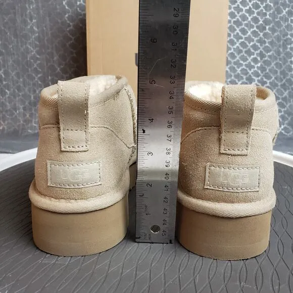 UGG Classic Mini Platform Boots Women 5 Beige Shearling Lined Cozycore