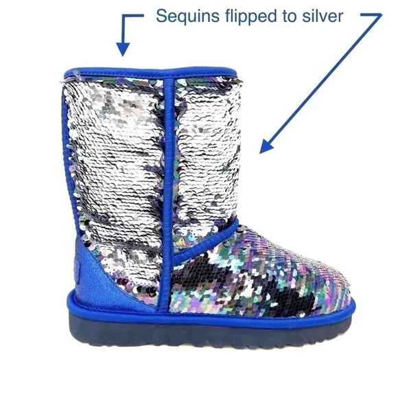 Ugg Classic Short Boots Sequin Womens Size 6 Blue Silver Mermaid Sparkle New NWT