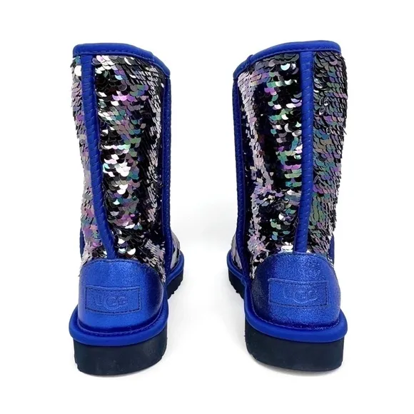 Ugg Classic Short Boots Sequin Womens Size 6 Blue Silver Mermaid Sparkle New NWT
