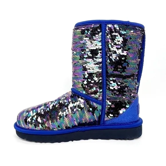 Ugg Classic Short Boots Sequin Womens Size 6 Blue Silver Mermaid Sparkle New NWT
