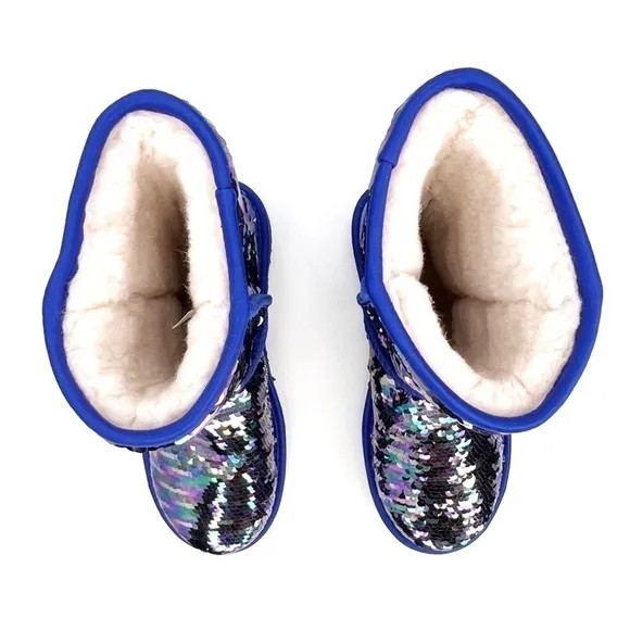 Ugg Classic Short Boots Sequin Womens Size 6 Blue Silver Mermaid Sparkle New NWT