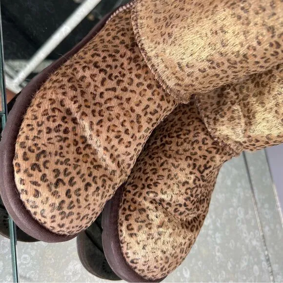 UGG Classic Short Leopard Print Calf Hair Genuine Shearling Boots size 36