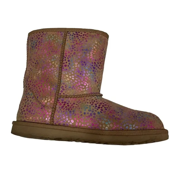 UGG Classic Spots Metallic Shimmery Rainbow Colorful Suede Boots Women’s Size 6
