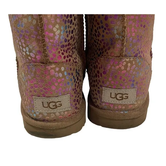 UGG Classic Spots Metallic Shimmery Rainbow Colorful Suede Boots Women’s Size 6