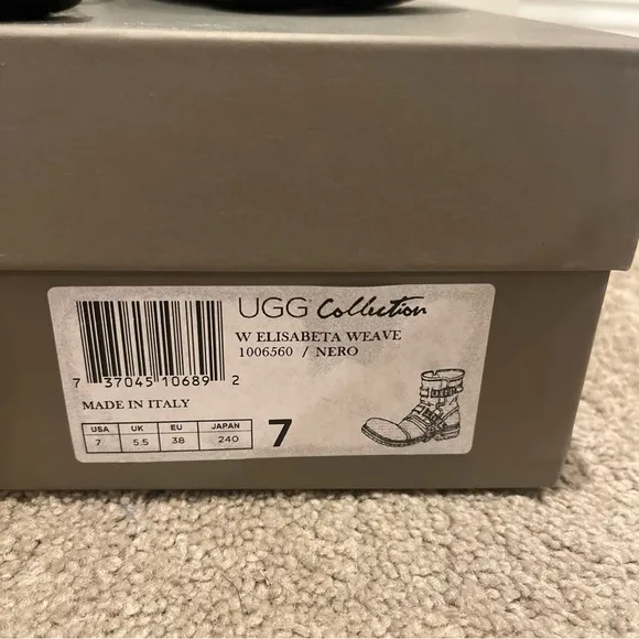 Ugg Collection Elisabeta Black Moto Boots size 7 weave made in Italy buckles