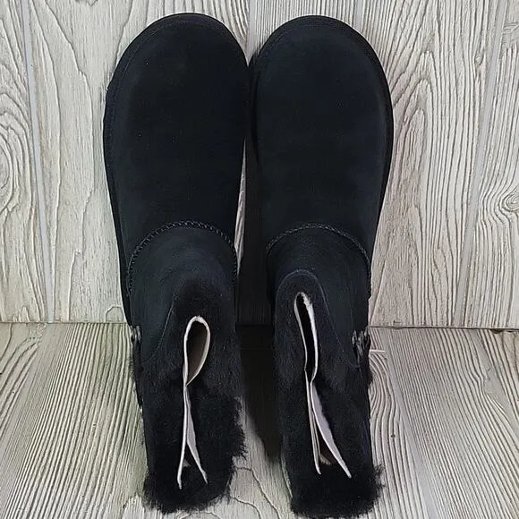 UGG Constantine Satin Ribbon Black Leather Boots Womens Size 6 NEW