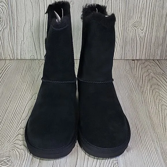 UGG Constantine Satin Ribbon Black Leather Boots Womens Size 6 NEW