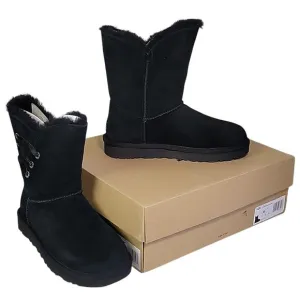 UGG Constantine Satin Ribbon Black Leather Boots Womens Size 6 NEW