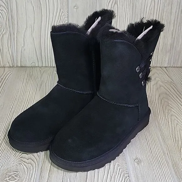 UGG Constantine Satin Ribbon Black Leather Boots Womens Size 6 NEW