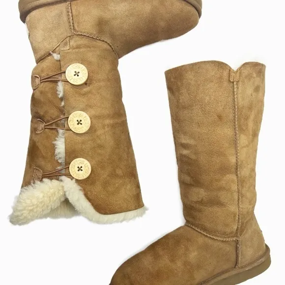 Ugg Eva Brown Suede and Shearling Button Up Boots Womens size 8