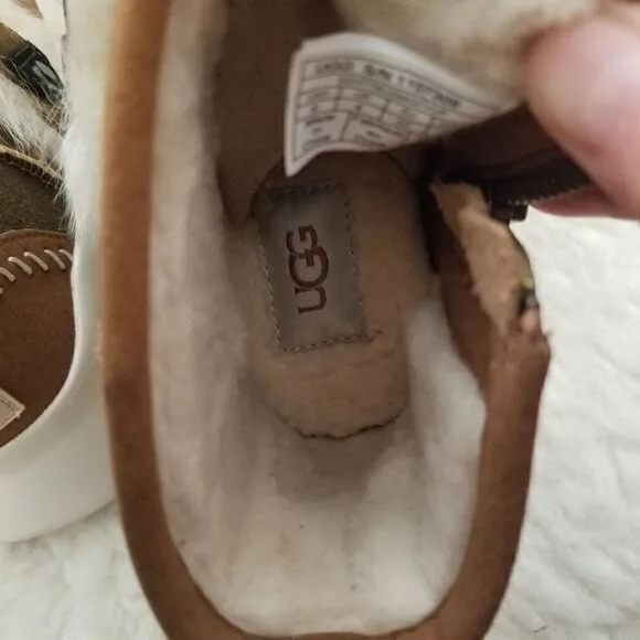 UGG Fluff Punk Women's Suede Shearling Ankle Boots in Chestnut Size 6 NEW