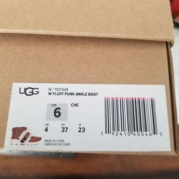 UGG Fluff Punk Women's Suede Shearling Ankle Boots in Chestnut Size 6 NEW
