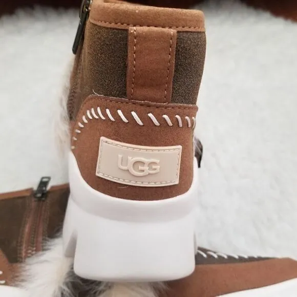 UGG Fluff Punk Women's Suede Shearling Ankle Boots in Chestnut Size 6 NEW