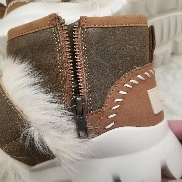 UGG Fluff Punk Women's Suede Shearling Ankle Boots in Chestnut Size 6 NEW
