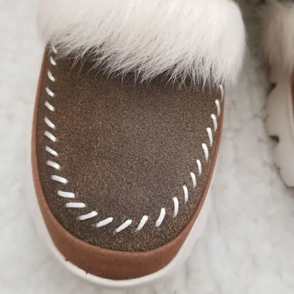 UGG Fluff Punk Women's Suede Shearling Ankle Boots in Chestnut Size 6 NEW