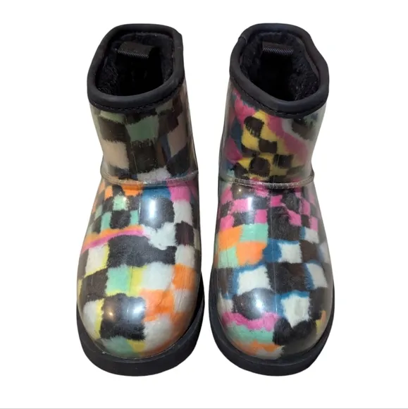 UGG Girls Classic Clear Mini Checks Boots  Big Kid Size 2 Waterproof Colorful
