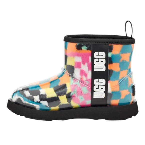 UGG Girls Classic Clear Mini Checks Boots  Big Kid Size 2 Waterproof Colorful