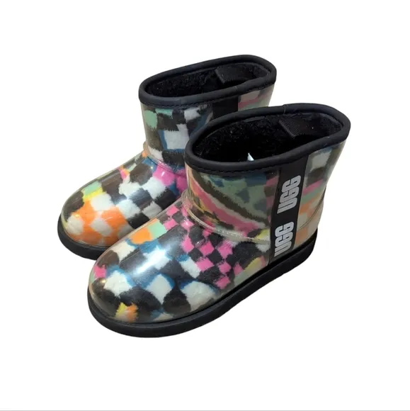 UGG Girls Classic Clear Mini Checks Boots  Big Kid Size 2 Waterproof Colorful