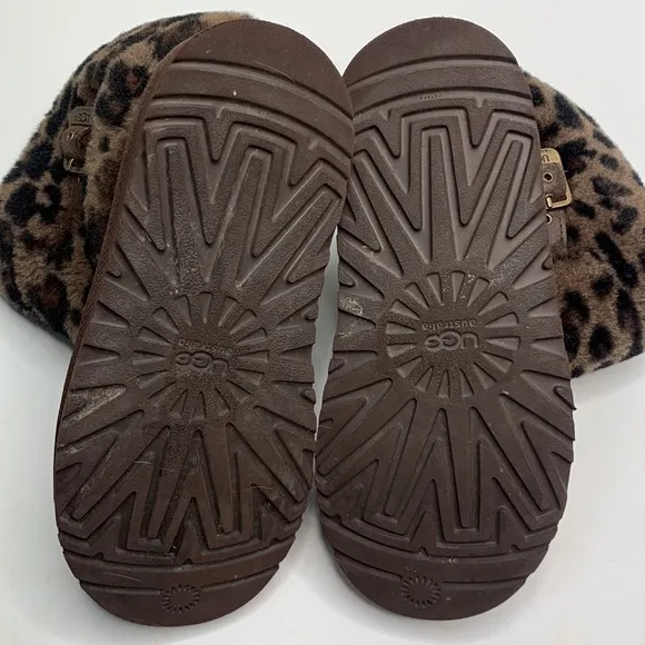 UGG Girls' Ellee Leather Leopard Sheepskin Lined Winter Boots S-091 Sz 5