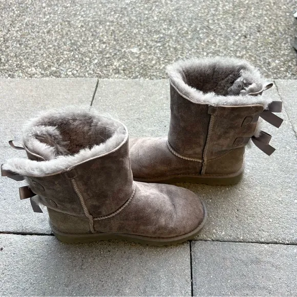 UGG Gray Shearling Boots with Bows