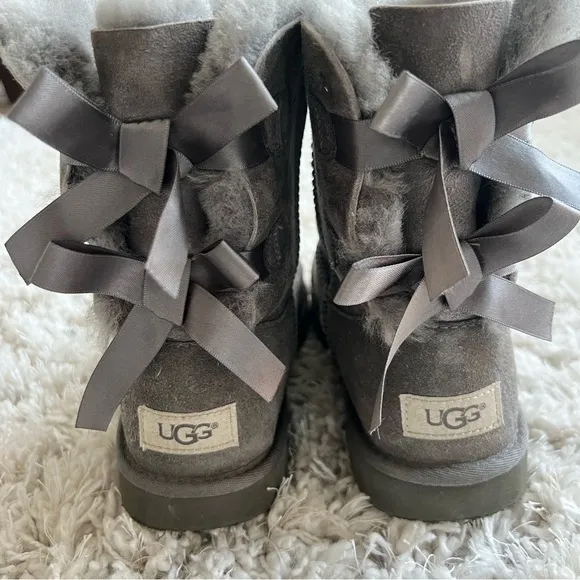 UGG Gray Shearling Boots with Bows