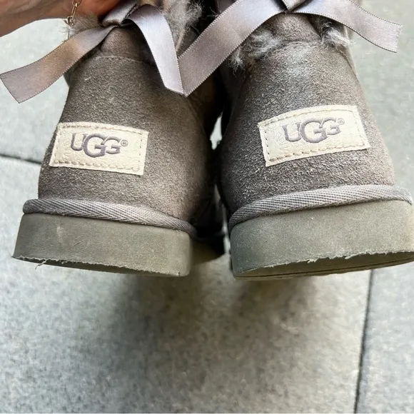 UGG Gray Shearling Boots with Bows