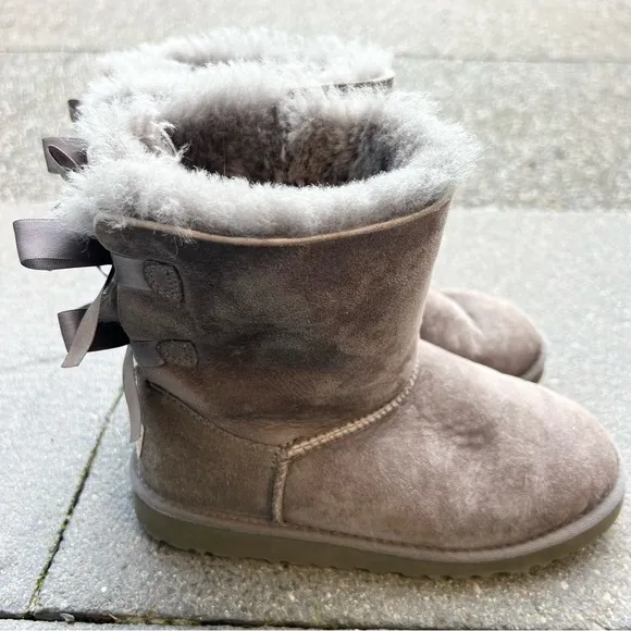 UGG Gray Shearling Boots with Bows