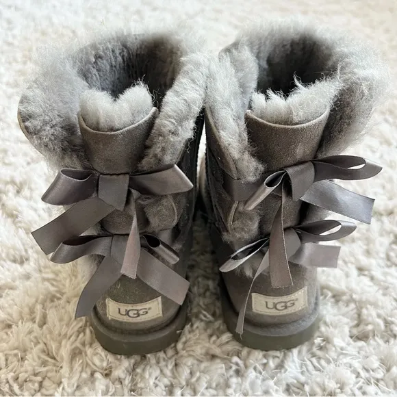 UGG Gray Shearling Boots with Bows
