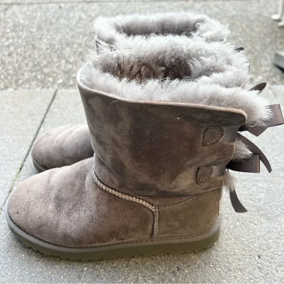 UGG Gray Shearling Boots with Bows