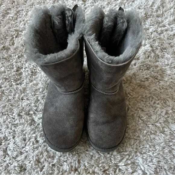 UGG Gray Shearling Boots with Bows