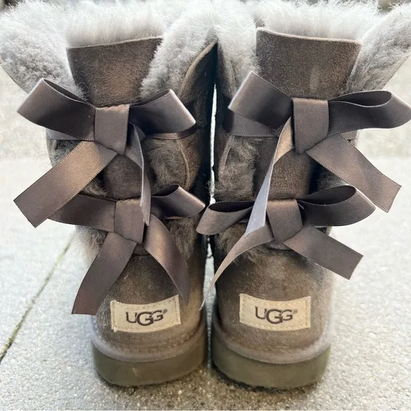 UGG Gray Shearling Boots with Bows