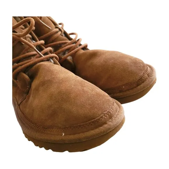 UGG Harkley Brown Boots Men's 8 Womens 10 Ankle Lace Up Suece Shearling Lined