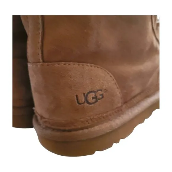 UGG Harkley Brown Boots Men's 8 Womens 10 Ankle Lace Up Suece Shearling Lined