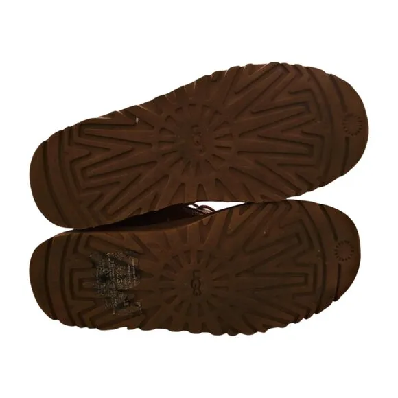 UGG Harkley Brown Boots Men's 8 Womens 10 Ankle Lace Up Suece Shearling Lined