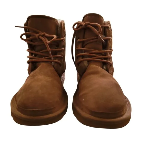UGG Harkley Brown Boots Men's 8 Womens 10 Ankle Lace Up Suece Shearling Lined
