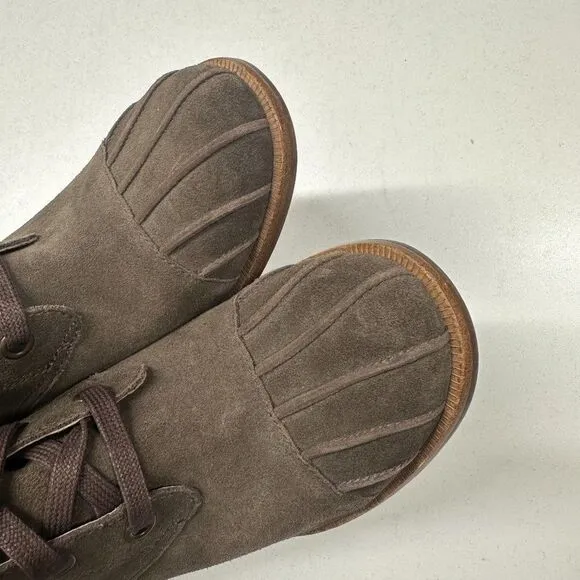 Ugg Jaxon Suede Ankle Booties Boots Womens Size 10 Brown Leather Shearling Cuff