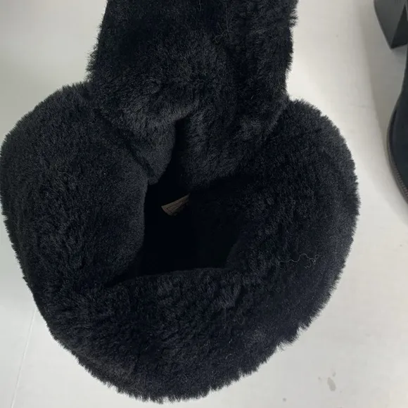 UGG Jerene black suede leather shearling lined lace-up heeled boots