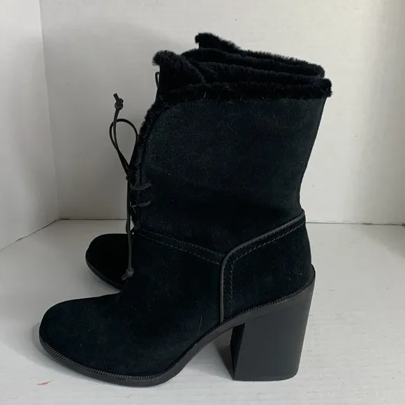 UGG Jerene black suede leather shearling lined lace-up heeled boots