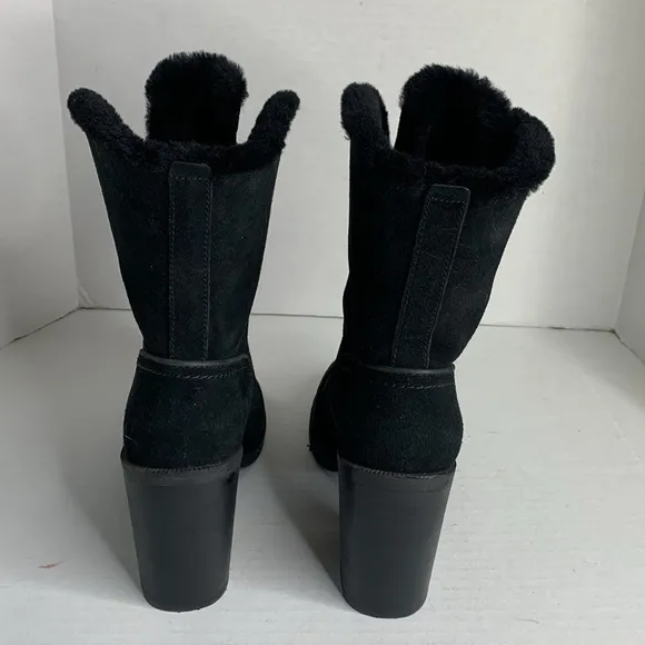 UGG Jerene black suede leather shearling lined lace-up heeled boots