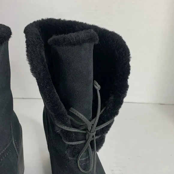 UGG Jerene black suede leather shearling lined lace-up heeled boots